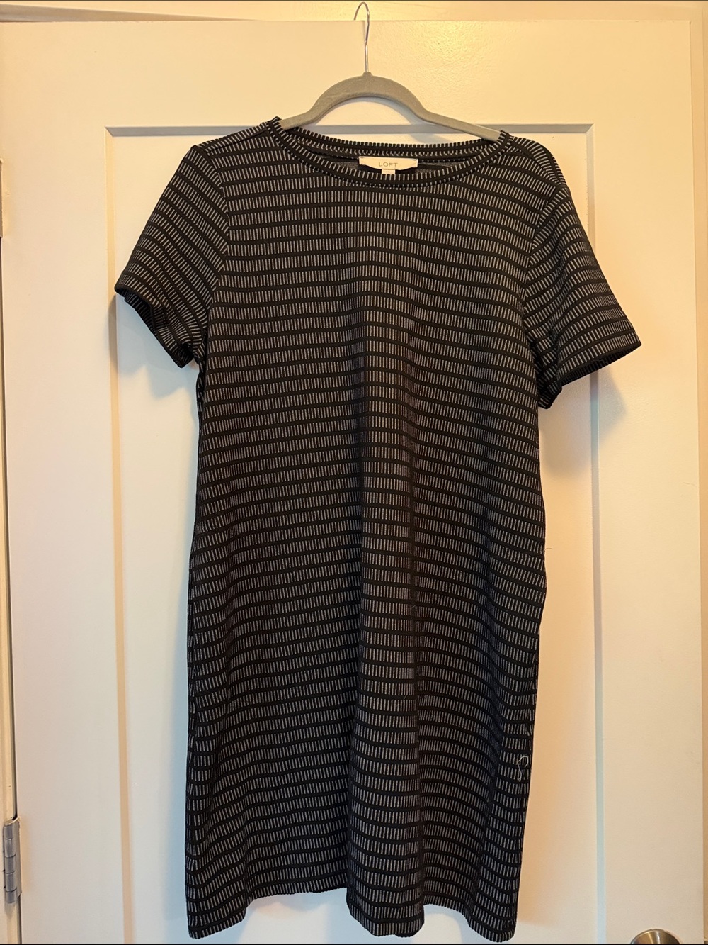 LOFT Black and White Striped Midi Dress